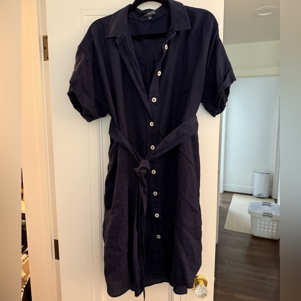 J. Crew Navy Linen Shirt Dress